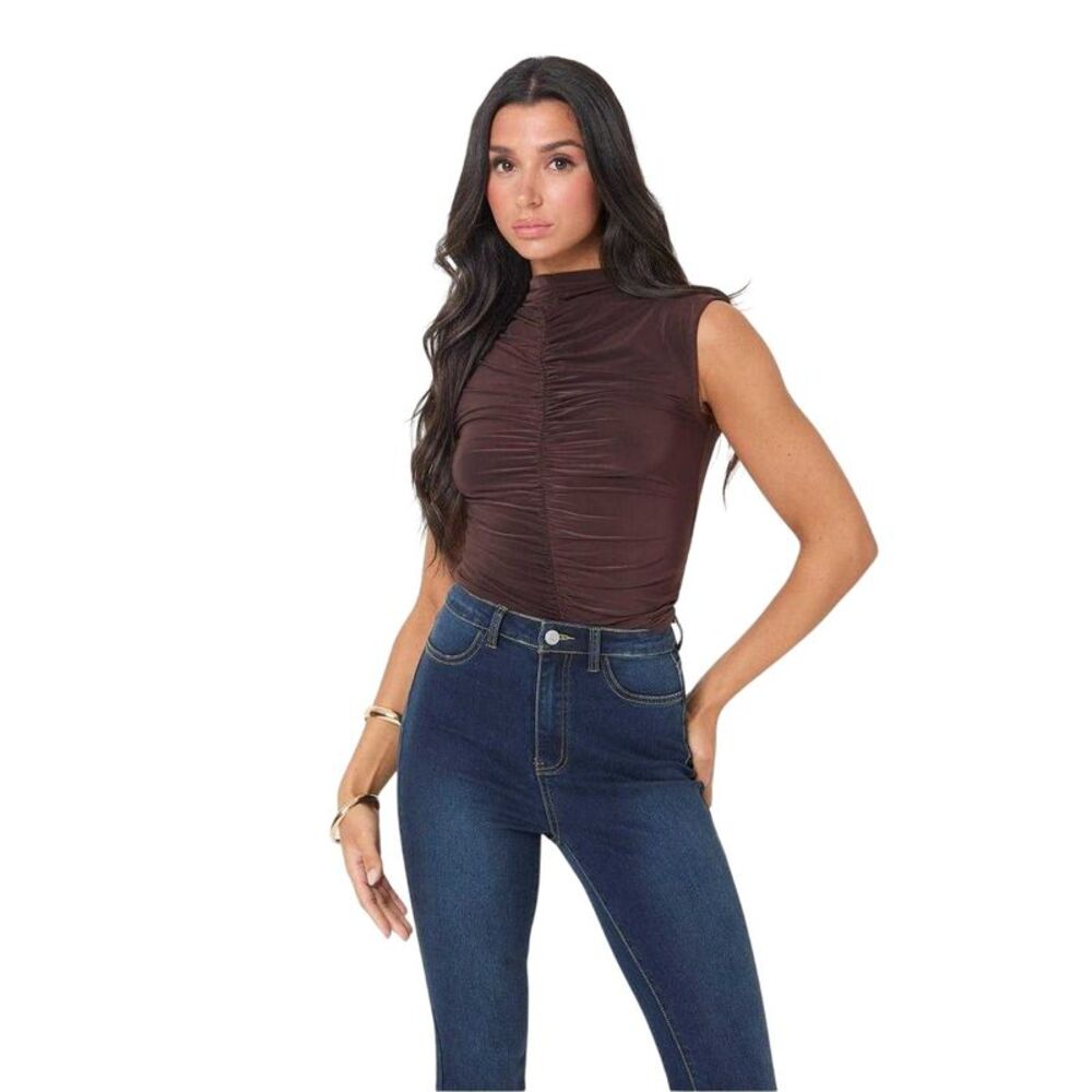 I Saw It First Womens/Ladies Ruched Fitted Top / Chocolate